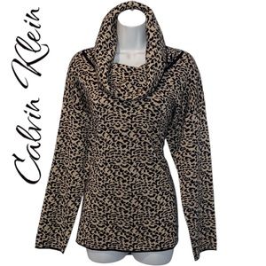 Calvin Klein Leopard Animal Print Cowl Neck Sweater - Women’s Medium